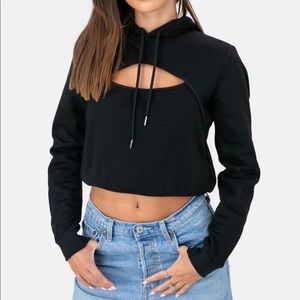 Adika Black Cut Out Black Cropped Sweatshirt
